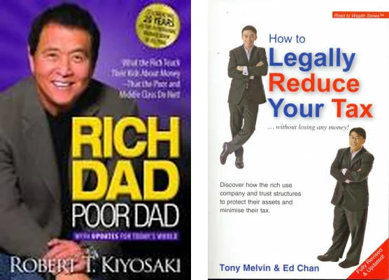 Book covers: Rich Dad Poor Dad and How To Legally Reduce Your Taxes